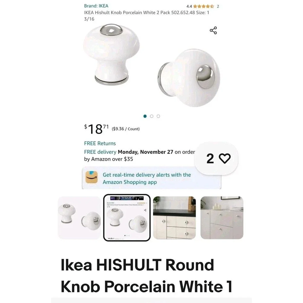 Ikea HISHULT Round Knob Porcelain White 1 3/16